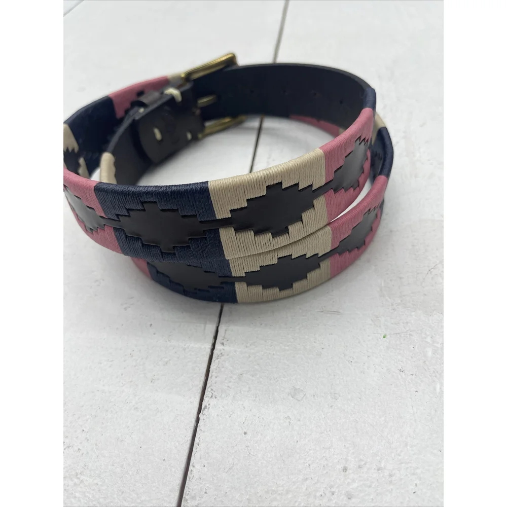 Old Ombu Belt Adults Size 100 37” L Pampa Leather Blue , Cream, Pink Wax Thread